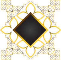 ouro e moldura quadrada preta com ornamento floral. elemento para design png