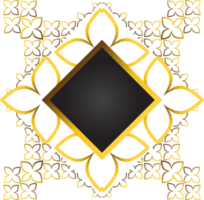 Gold and black square frame with floral ornament. Element for design png