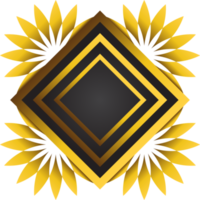 Gold and black square frame with floral ornament. Element for design png