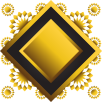 Gold and black square frame with floral ornament. Element for design png