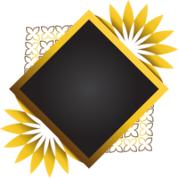 Gold and black square frame with floral ornament. Element for design png