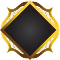 Gold and black square frame with floral ornament. Element for design png