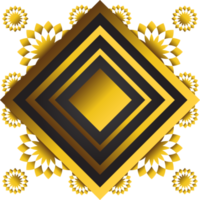 marco cuadrado dorado y negro con adorno floral. elemento para el diseño png