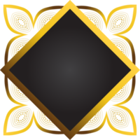 Gold and black square frame with floral ornament. Element for design png