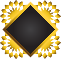 Gold and black square frame with floral ornament. Element for design png