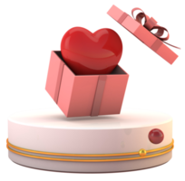 3d podium with gift box and red heart png
