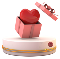 3d podio con regalo scatola e rosso cuore png