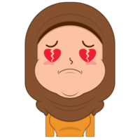 muslim flicka bruten hjärta ansikte tecknad serie söt png