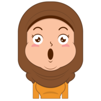 menina muçulmana rosto surpreso desenho animado fofo png