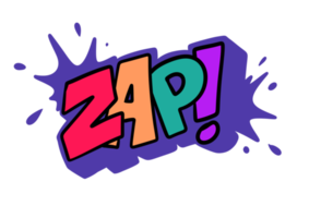 zap sticker tekst effect in knal omhoog stijl png