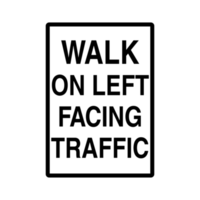 camine a la izquierda frente a la señal de advertencia de tráfico en un fondo transparente png