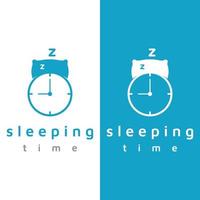 Bed and sleep logo template creative design, with pillow,zzz, clock, moon and stars. vector