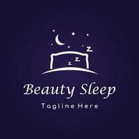 Bed and sleep logo template creative design, with pillow,zzz, clock, moon and stars. vector