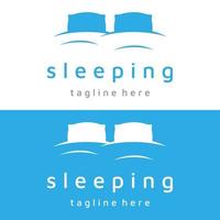 Bed and sleep logo template creative design, with pillow,zzz, clock, moon and stars. vector