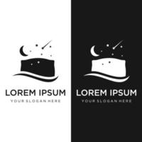 Bed and sleep logo template creative design, with pillow,zzz, clock, moon and stars. vector