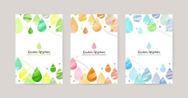 vector card design template with colorful drops, watercolor decoration on white background set