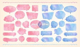 watercolor vector speech bubbles set. pink and blue