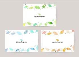 vector card design template with colorful leaves, watercolor decoration on white background set