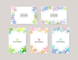 vector card design template with colorful stars, watercolor decoration on white background set