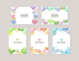 vector card design template with colorful hearts, watercolor decoration on white background set