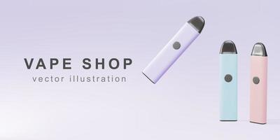 3D Promotional banner for electronic cigarette. The concept of modern smoking, vaping and nicotine. Vector illustration.