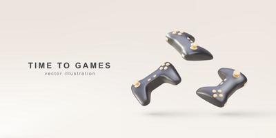 TIME TO GAMES - 3d Realistic  gamepads. Vector illustration.