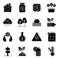 Pack of Nature and Botany Solid Icons vector