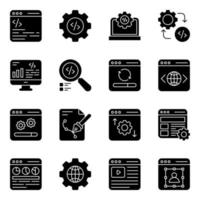 paquete de iconos sólidos de codificación y desarrollo web vector