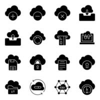 paquete de iconos sólidos de alojamiento en la nube vector