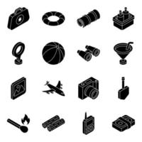 Pack of Camping Tools Solid Icons vector