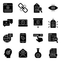 Pack of Seo and Statistics Solid Icons vector