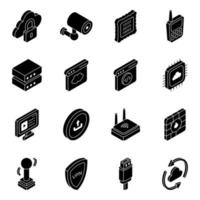 paquete de iconos sólidos de computación en la nube vector