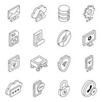 paquete de iconos lineales de alojamiento en la nube vector