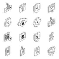 paquete de iconos lineales de ciberseguridad vector