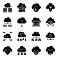 paquete de iconos sólidos de tecnología y computación en la nube vector
