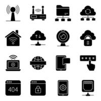 Pack of Dataserver and Database Solid Icons vector