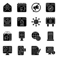 Pack of Marketing and Promotion Solid Icons vector