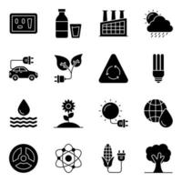 Pack of Eco and Nature Solid Icons vector