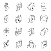 paquete de iconos lineales de tecnología en la nube vector