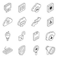 paquete de iconos lineales de dispositivos en la nube vector