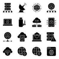 paquete de iconos sólidos de alojamiento de datos vector