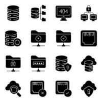 paquete de iconos sólidos del servidor de datos vector