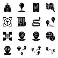 Pack of Maps and Navigation Solid Icons vector