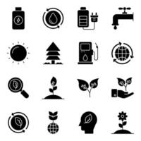 Pack of Ecology Solid Icons vector