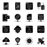 Pack of Web and Dataserver Solid Icons vector