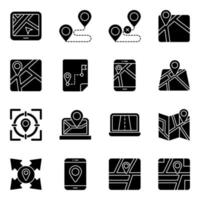 paquete de iconos sólidos de mapas vector