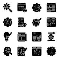 paquete de iconos sólidos de diseño y desarrollo de contenido vector