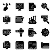 paquete de iconos sólidos de seo y análisis vector