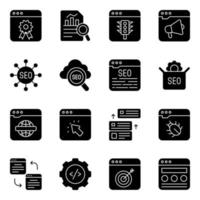 paquete de iconos sólidos web y analíticos vector