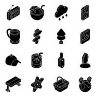 Pack of Camping Accessories Solid Icons vector